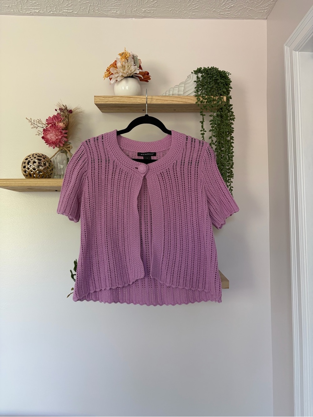 Avellini short-sleeve pointelle knit short sleeve cardigan